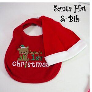 Baby my first Christmas bib and Santa hat Cotton Embroidered